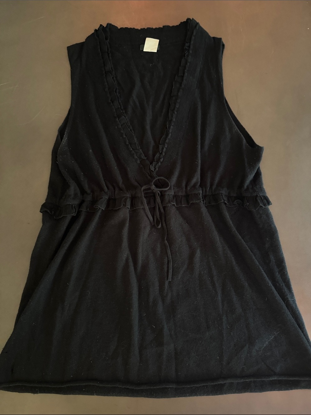 J. Crew Black Sleeveless V-Neck Tank with Ruffle Tie